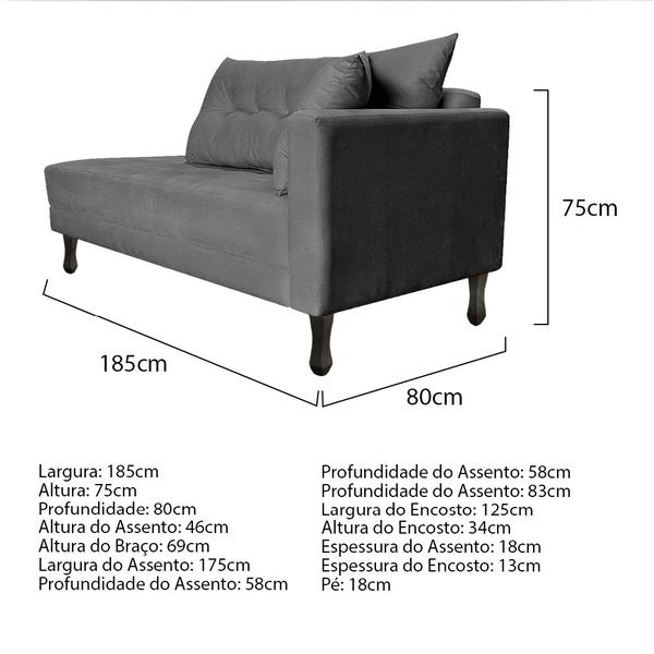 Imagem de Kit Diva Recamier Azura 185cm Lado Esquerdo e 02 Poltronas Classic Suede - Doce Sonho Móveis