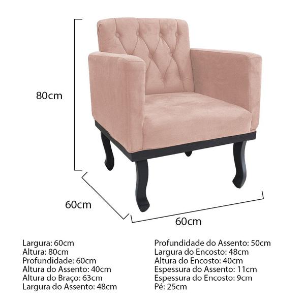 Imagem de Kit Diva Recamier Azura 185cm Lado Esquerdo e 02 Poltronas Classic Suede - Doce Sonho Móveis