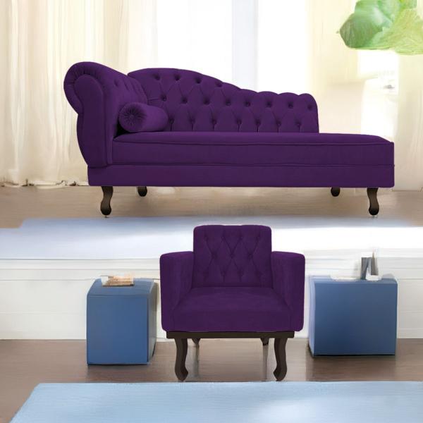 Imagem de Kit Diva Recamier Diana 120cm Lado Direito e 1 Poltrona Classic Suede - ADJ Decor