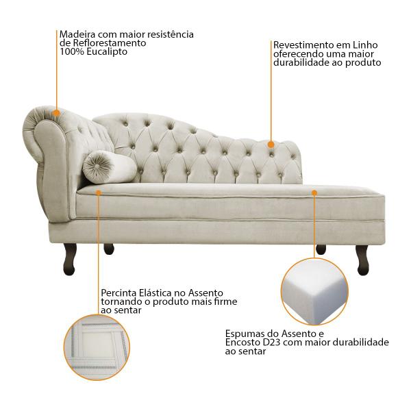 Imagem de Kit Diva Recamier Diana 120cm Lado Direito e 2 Poltronas Classic Linho - ADJ Decor