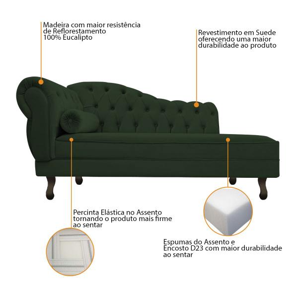 Imagem de Kit Diva Recamier Diana 120cm Lado Direito e 2 Poltronas Classic Suede - ADJ Decor