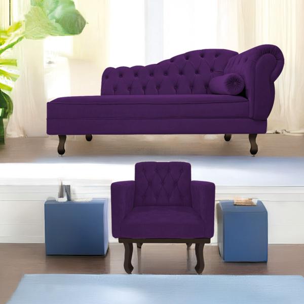 Imagem de Kit Diva Recamier Diana 120cm Lado Esquerdo e 1 Poltrona Classic Suede - ADJ Decor