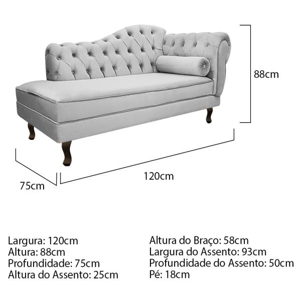 Imagem de Kit Diva Recamier Diana 120cm Lado Esquerdo e 2 Poltrona Classic Linho - Doce Sonho Móveis