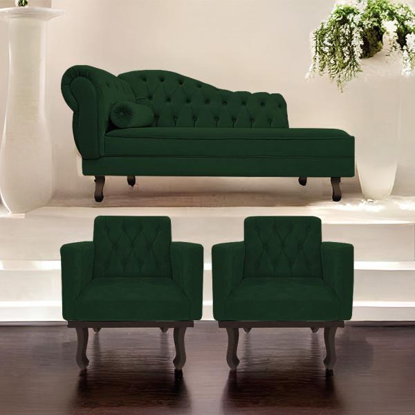 Imagem de Kit Diva Recamier Diana 130cm Lado Direito e 02 Poltronas Classic Suede - ADJ Decor