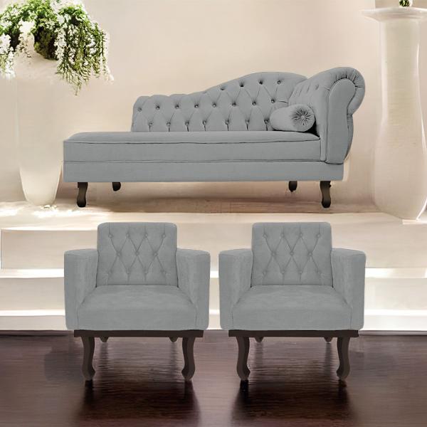 Imagem de Kit Diva Recamier Diana 130cm Lado Esquerdo e 02 Poltronas Classic Corano - ADJ Decor