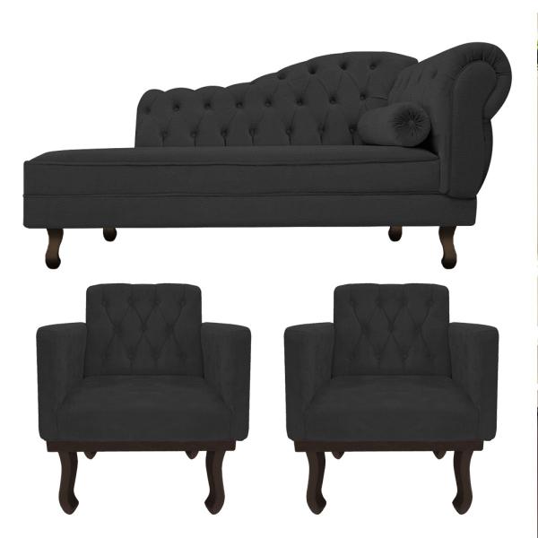 Imagem de Kit Diva Recamier Diana 130cm Lado Esquerdo e 02 Poltronas Classic Corano - ADJ Decor