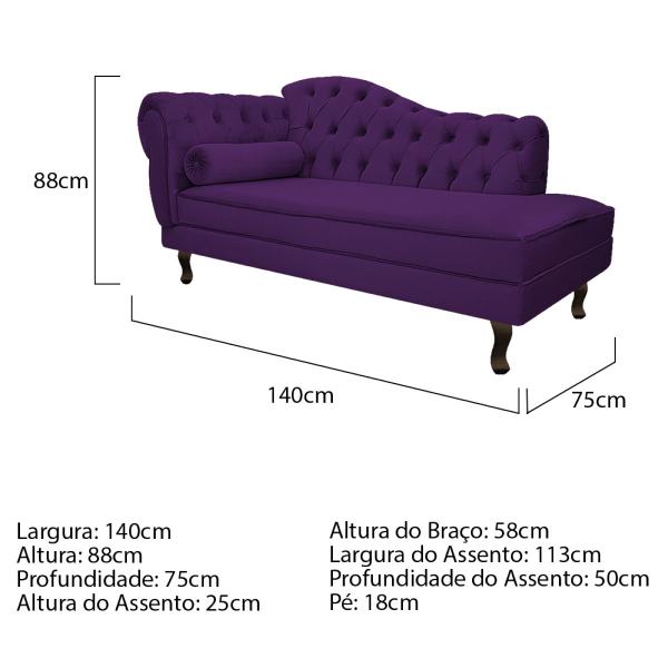 Imagem de Kit Diva Recamier Diana 140cm Lado Direito e 01 Poltrona Classic Suede - Doce Sonho Móveis