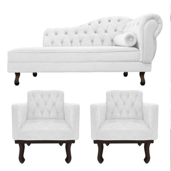 Imagem de Kit Diva Recamier Diana 140cm Lado Esquerdo e 02 Poltronas Classic Corano - ADJ Decor