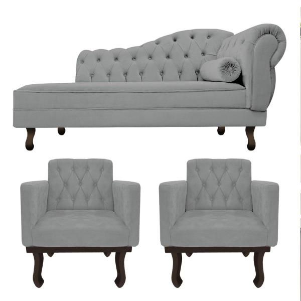 Imagem de Kit Diva Recamier Diana 140cm Lado Esquerdo e 02 Poltronas Classic Corano - ADJ Decor