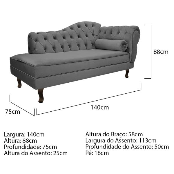 Imagem de Kit Diva Recamier Diana 140cm Lado Esquerdo e 02 Poltronas Julia Linho - Doce Sonho Móveis