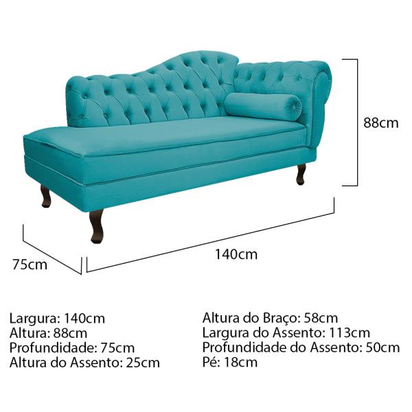 Imagem de Kit Diva Recamier Diana 140cm Lado Esquerdo e 02 Poltronas Julia Suede - Doce Sonho Móveis