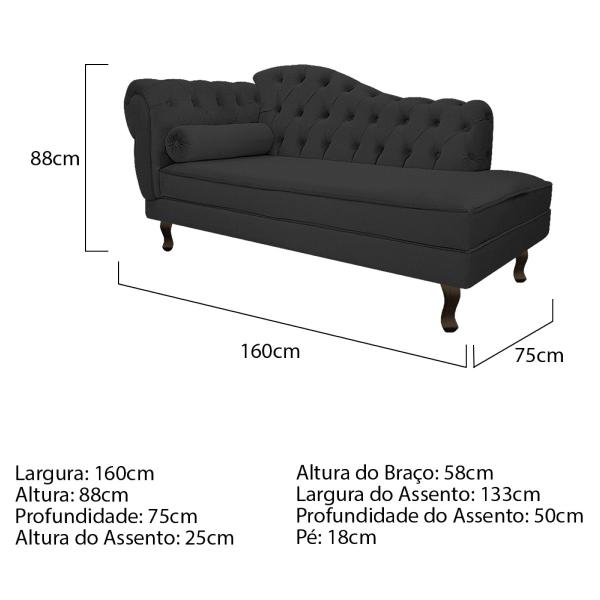 Imagem de Kit Diva Recamier Diana 160cm Lado Direito e 01 Poltrona Classic Corano - Doce Sonho Móveis