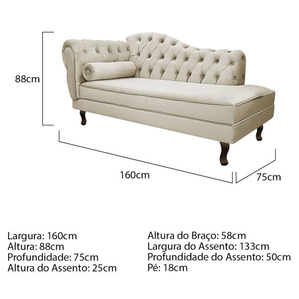 Imagem de Kit Diva Recamier Diana 160cm Lado Direito e 01 Poltrona Classic Linho - Doce Sonho Móveis