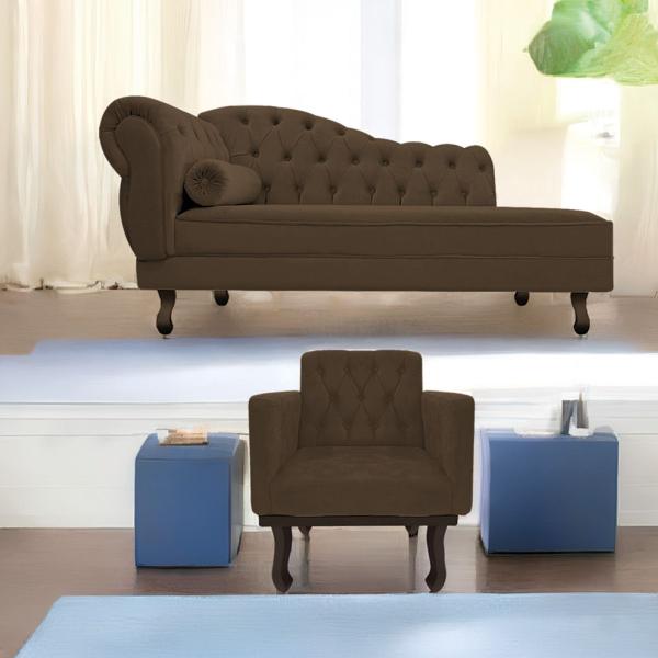 Imagem de Kit Diva Recamier Diana 160cm Lado Direito e 01 Poltrona Classic Suede - ADJ Decor