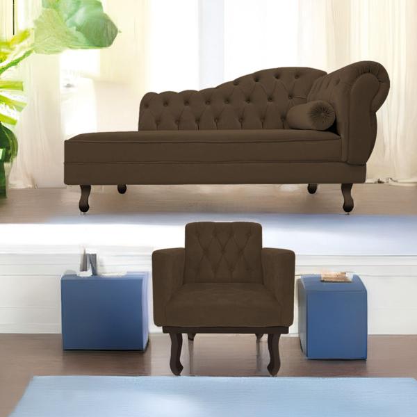 Imagem de Kit Diva Recamier Diana 160cm Lado Esquerdo e 01 Poltrona Classic Suede - ADJ Decor