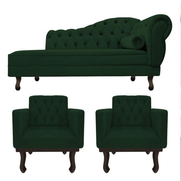 Imagem de Kit Diva Recamier Diana 160cm Lado Esquerdo e 02 Poltronas Classic Suede - ADJ Decor