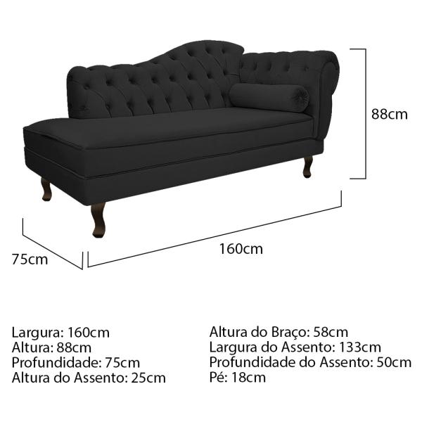 Imagem de Kit Diva Recamier Diana 160cm Lado Esquerdo e 02 Poltronas Julia Corano - Doce Sonho Móveis