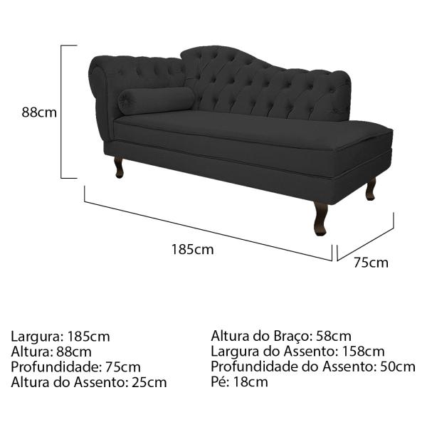 Imagem de Kit Diva Recamier Diana 185cm Lado Direito e 01 Poltrona Classic Corano - Amarena Móveis