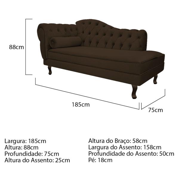 Imagem de Kit Diva Recamier Diana 185cm Lado Direito e 01 Poltrona Classic Corano - Doce Sonho Móveis