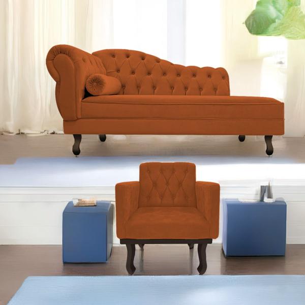 Imagem de Kit Diva Recamier Diana 185cm Lado Direito e 01 Poltrona Classic Suede - ADJ Decor