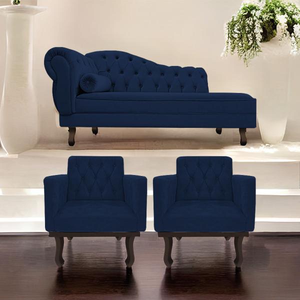 Imagem de Kit Diva Recamier Diana 185cm Lado Direito e 02 Poltronas Classic Suede - ADJ Decor