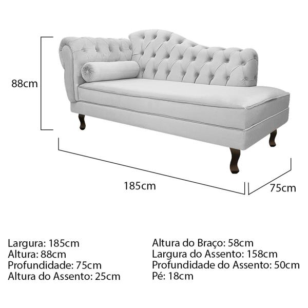 Imagem de Kit Diva Recamier Diana 185cm Lado Direito e 02 Poltronas Julia Corano - Doce Sonho Móveis