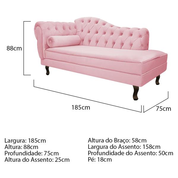 Imagem de Kit Diva Recamier Diana 185cm Lado Direito e 02 Poltronas Julia Suede - Amarena Móveis