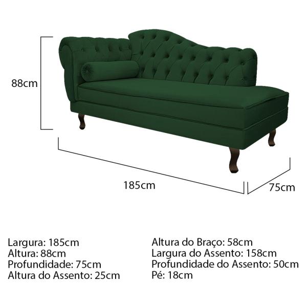 Imagem de Kit Diva Recamier Diana 185cm Lado Direito e 02 Poltronas Julia Suede - Doce Sonho Móveis