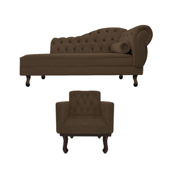 Imagem de Kit Diva Recamier Diana 185cm Lado Esquerdo e 01 Poltrona Classic Suede - ADJ Decor