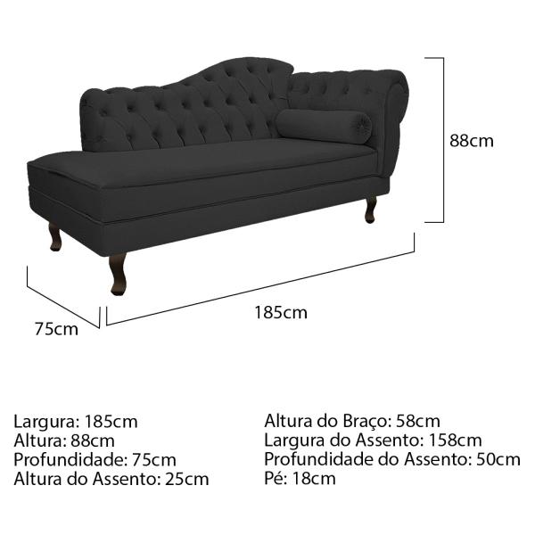 Imagem de Kit Diva Recamier Diana 185cm Lado Esquerdo e 02 Poltronas Classic Corano - Doce Sonho Móveis