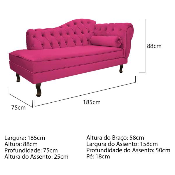 Imagem de Kit Diva Recamier Diana 185cm Lado Esquerdo e 02 Poltronas Classic Suede - Doce Sonho Móveis