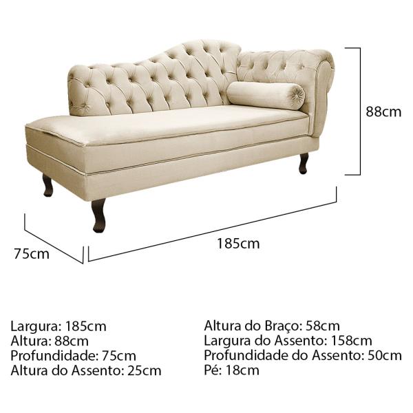 Imagem de Kit Diva Recamier Diana 185cm Lado Esquerdo e 02 Poltronas Julia Corano - Doce Sonho Móveis