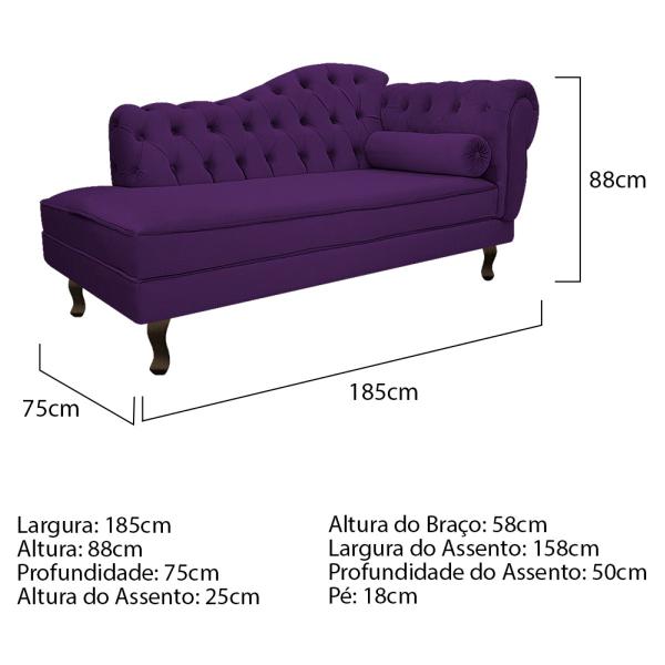 Imagem de Kit Diva Recamier Diana 185cm Lado Esquerdo e 02 Poltronas Julia Suede - Amarena Móveis