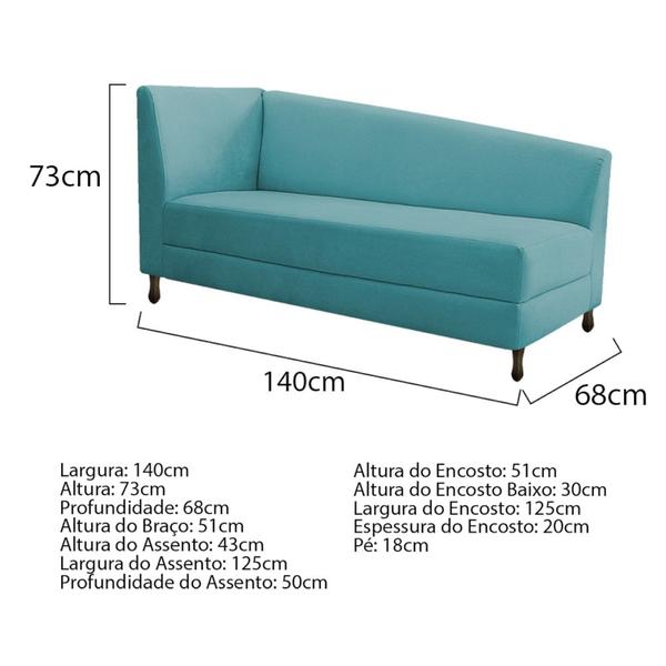 Imagem de Kit Diva Recamier Heitor 140cm Lado Direito e 02 Poltronas Luiza Suede Azul Turquesa - Amarena Móveis