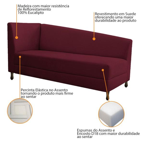 Imagem de Kit Diva Recamier Heitor 140cm Lado Direito e 02 Poltronas Luiza Suede Bordô - Amarena Móveis