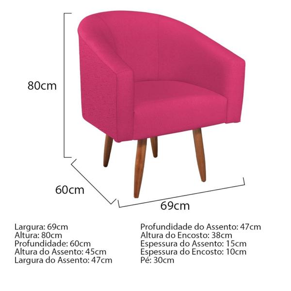 Imagem de Kit Diva Recamier Heitor 140cm Lado Direito e 02 Poltronas Luiza Suede Pink - Amarena Móveis