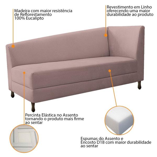 Imagem de Kit Diva Recamier Heitor 140cm Lado Esquerdo e 02 Poltronas Luiza Linho Rosê - Amarena Móveis