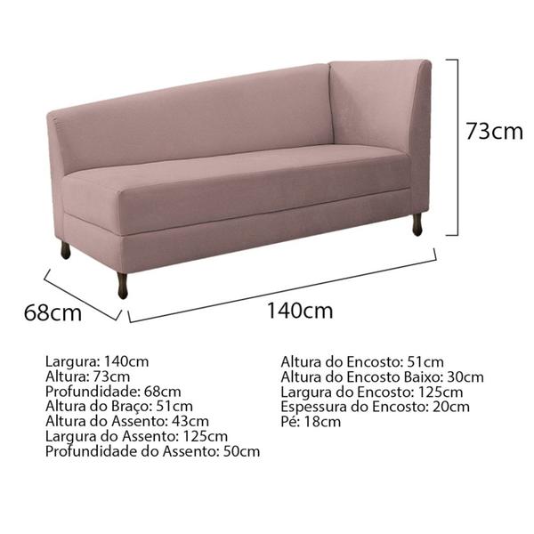 Imagem de Kit Diva Recamier Heitor 140cm Lado Esquerdo e 02 Poltronas Luiza Linho Rosê - Amarena Móveis