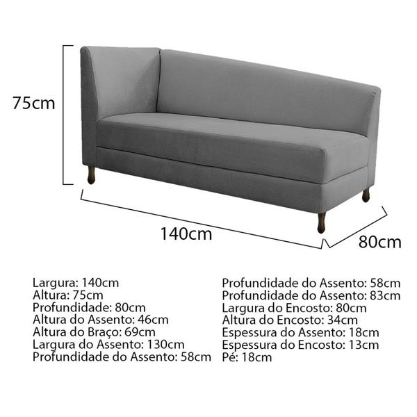 Imagem de Kit Diva Recamier Heitor 140cm Lado Esquerdo e 02 Poltronas Luiza Suede - Amarena Móveis