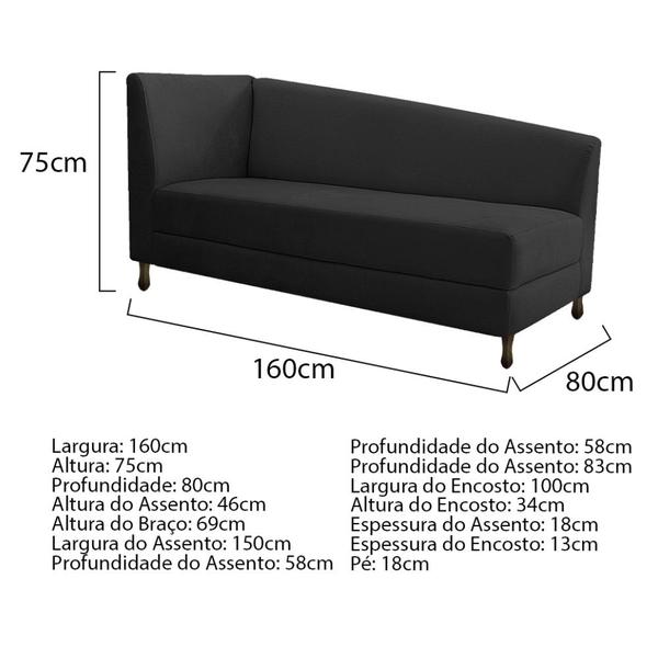 Imagem de Kit Diva Recamier Heitor 160cm Lado Direito e 02 Poltronas Luiza Suede - Amarena Móveis