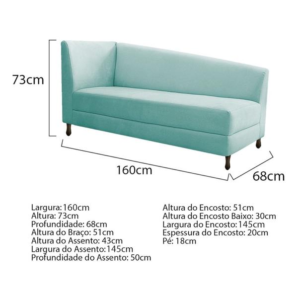 Imagem de Kit Diva Recamier Heitor 160cm Lado Direito e 02 Poltronas Luiza Suede Azul Tiffany - Amarena Móveis