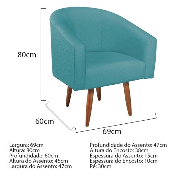 Imagem de Kit Diva Recamier Heitor 160cm Lado Direito e 02 Poltronas Luiza Suede Azul Turquesa - Amarena Móveis