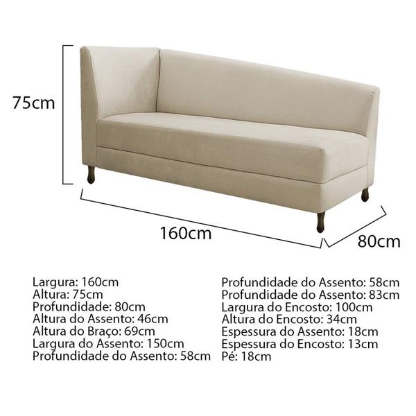 Imagem de Kit Diva Recamier Heitor 160cm Lado Direito e 02 Poltronas Luiza Suede - Doce Sonho Móveis