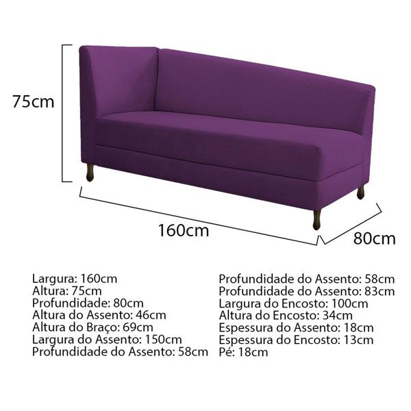 Imagem de Kit Diva Recamier Heitor 160cm Lado Direito e 02 Poltronas Luiza Suede - Doce Sonho Móveis