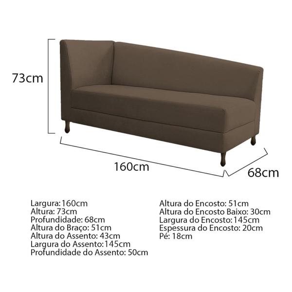 Imagem de Kit Diva Recamier Heitor 160cm Lado Direito e 02 Poltronas Luiza Suede Marrom - Amarena Móveis