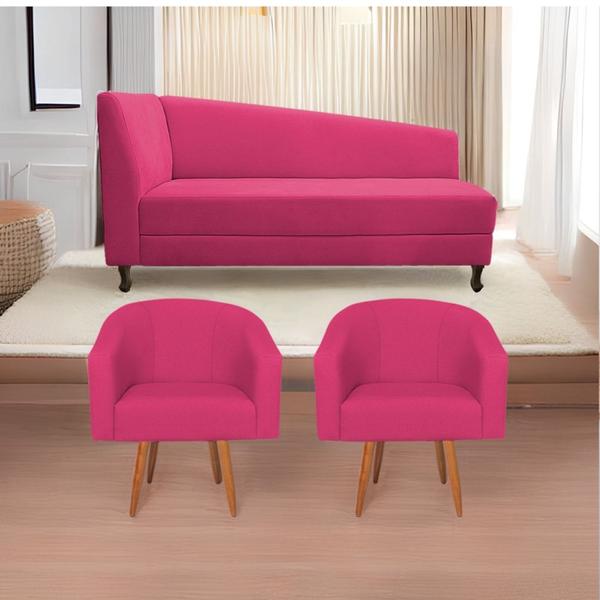 Imagem de Kit Diva Recamier Heitor 160cm Lado Direito e 02 Poltronas Luiza Suede Pink - Amarena Móveis