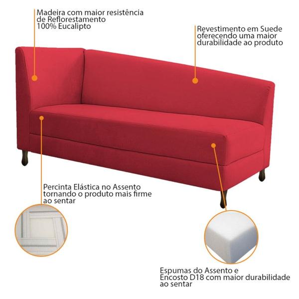 Imagem de Kit Diva Recamier Heitor 160cm Lado Direito e 02 Poltronas Luiza Suede Vermelho - Amarena Móveis