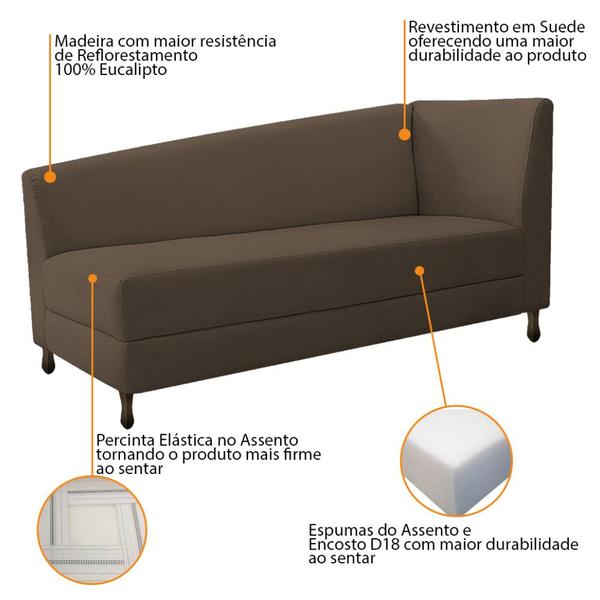 Imagem de Kit Diva Recamier Heitor 160cm Lado Esquerdo e 02 Poltronas Luiza Suede - Amarena Móveis