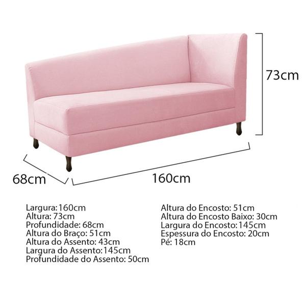 Imagem de Kit Diva Recamier Heitor 160cm Lado Esquerdo e 02 Poltronas Luiza Suede Rosa bebê - Amarena Móveis