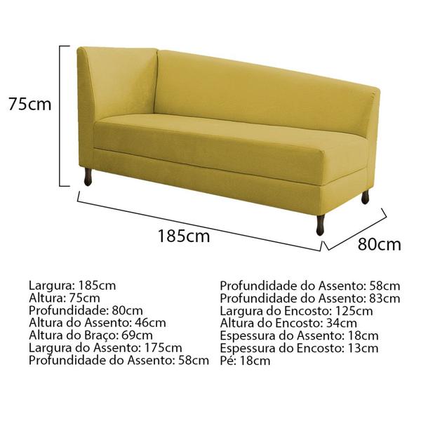 Imagem de Kit Diva Recamier Heitor 185cm Lado Direito e 02 Poltronas Luiza Suede - Amarena Móveis